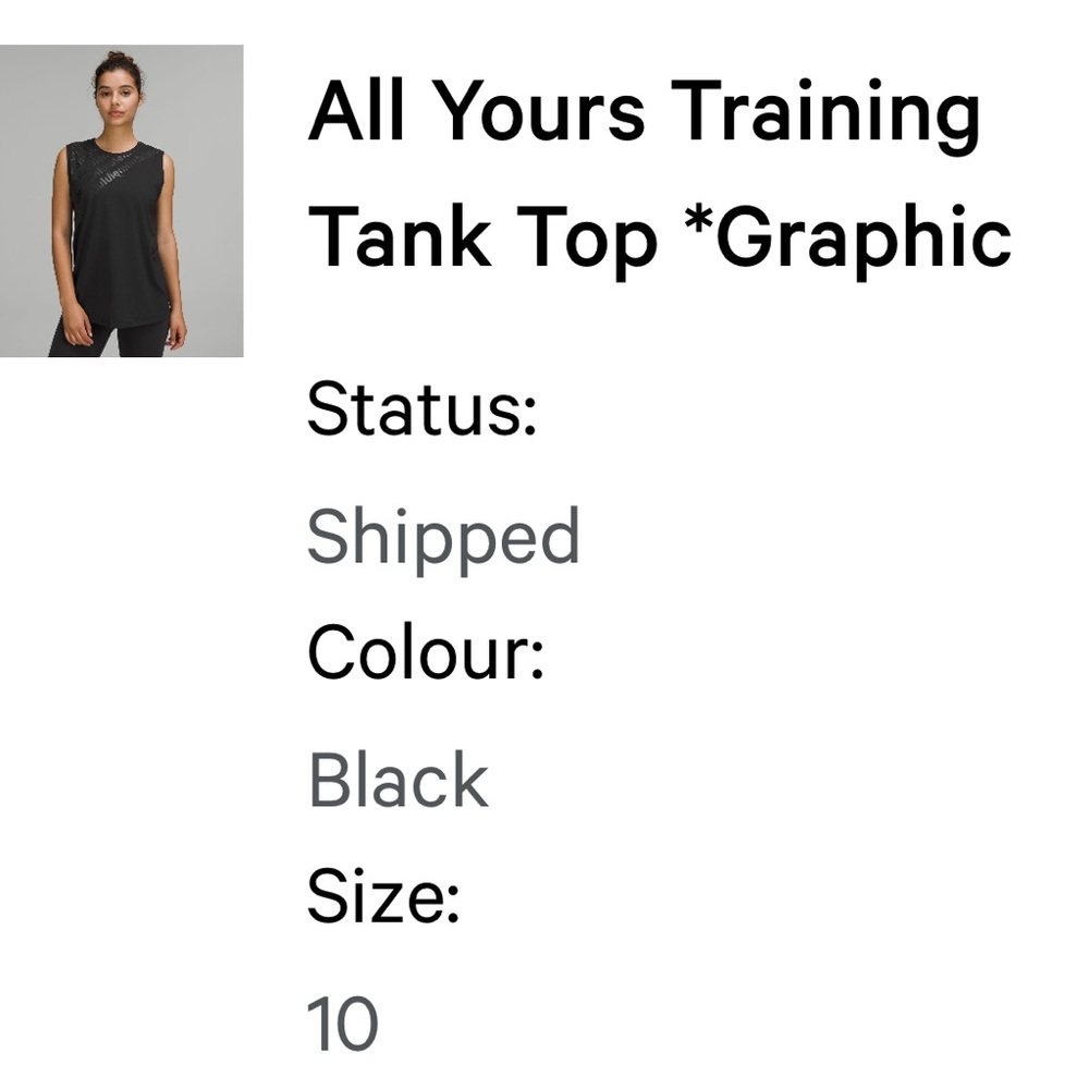 Lululemon all yours training top, black size 10